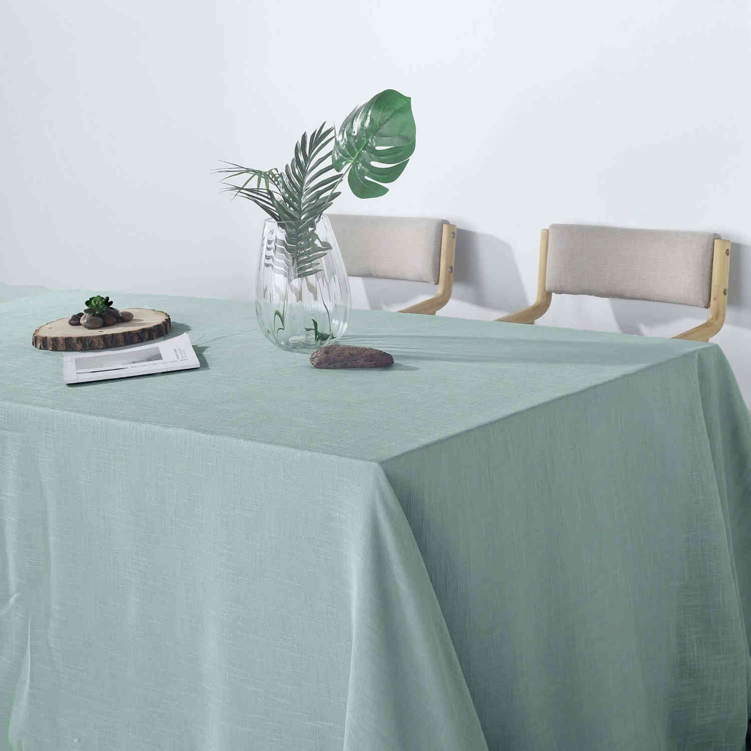 Dusty Blue Seamless Rectangular Tablecloth - Linen Look, Wrinkle Resistant 90x132