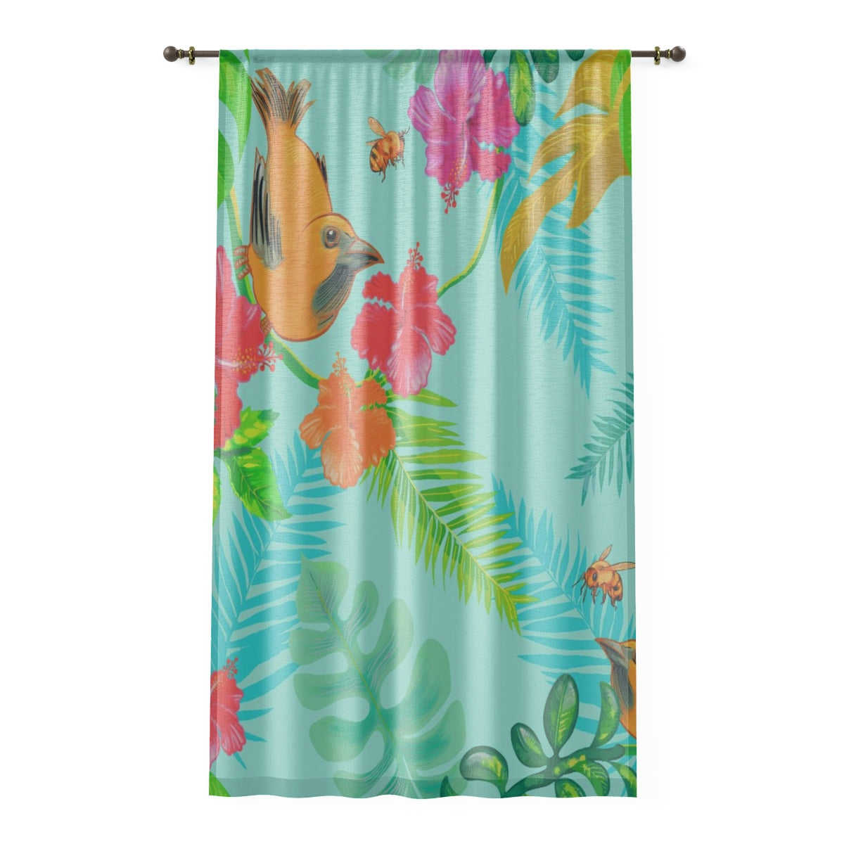 TROPICAL BIRDS & TEAL - SHEER Window Curtain