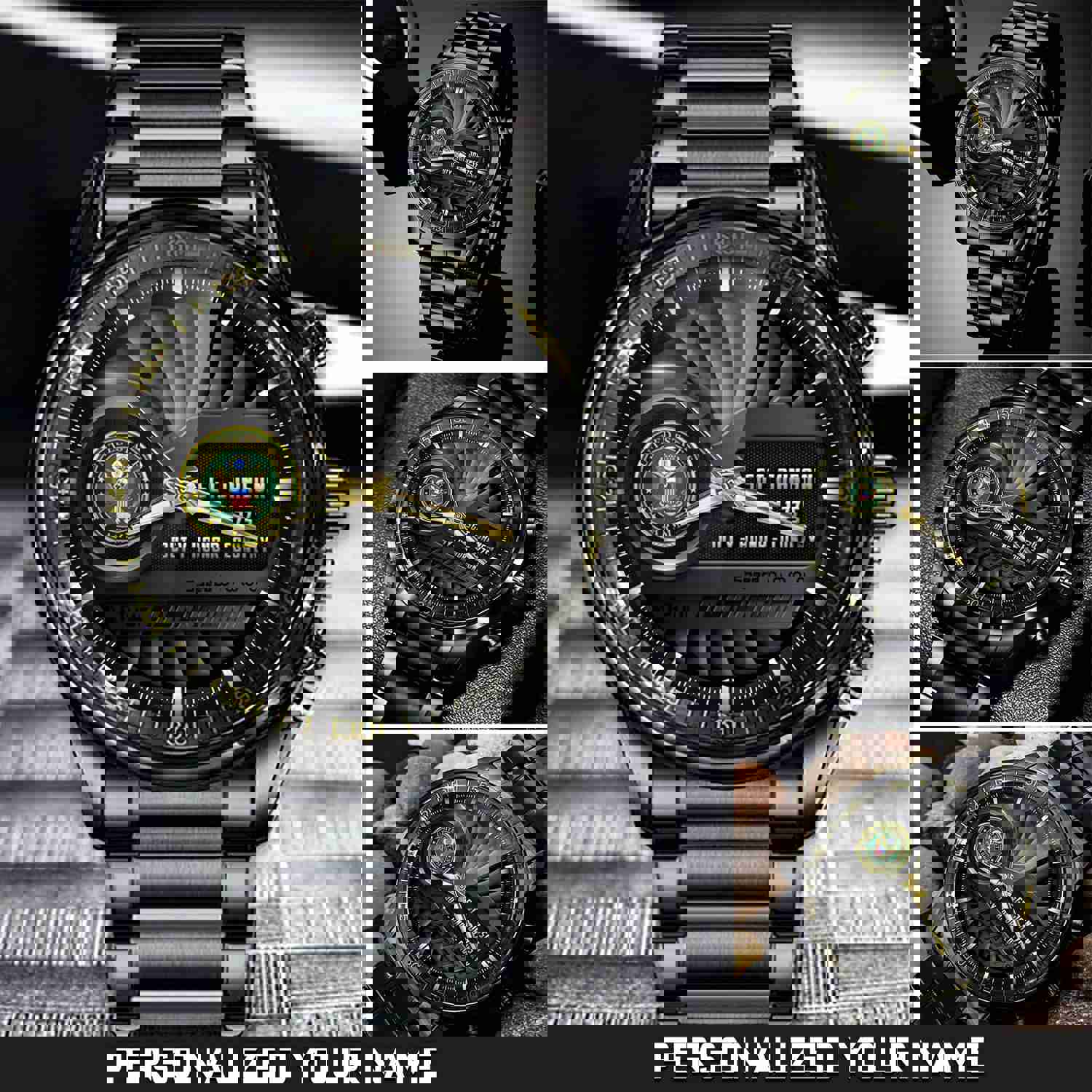 United States Army Emblem Watch - Duty Honor Country Black Fashion Watch Custom US Army Gift