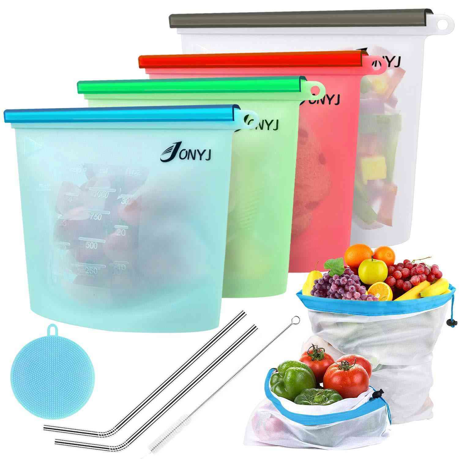 Reusable Sandwich Bags 6-Pack, Leakproof Lunch Storage Bags for Food, Snacks, and Travel
