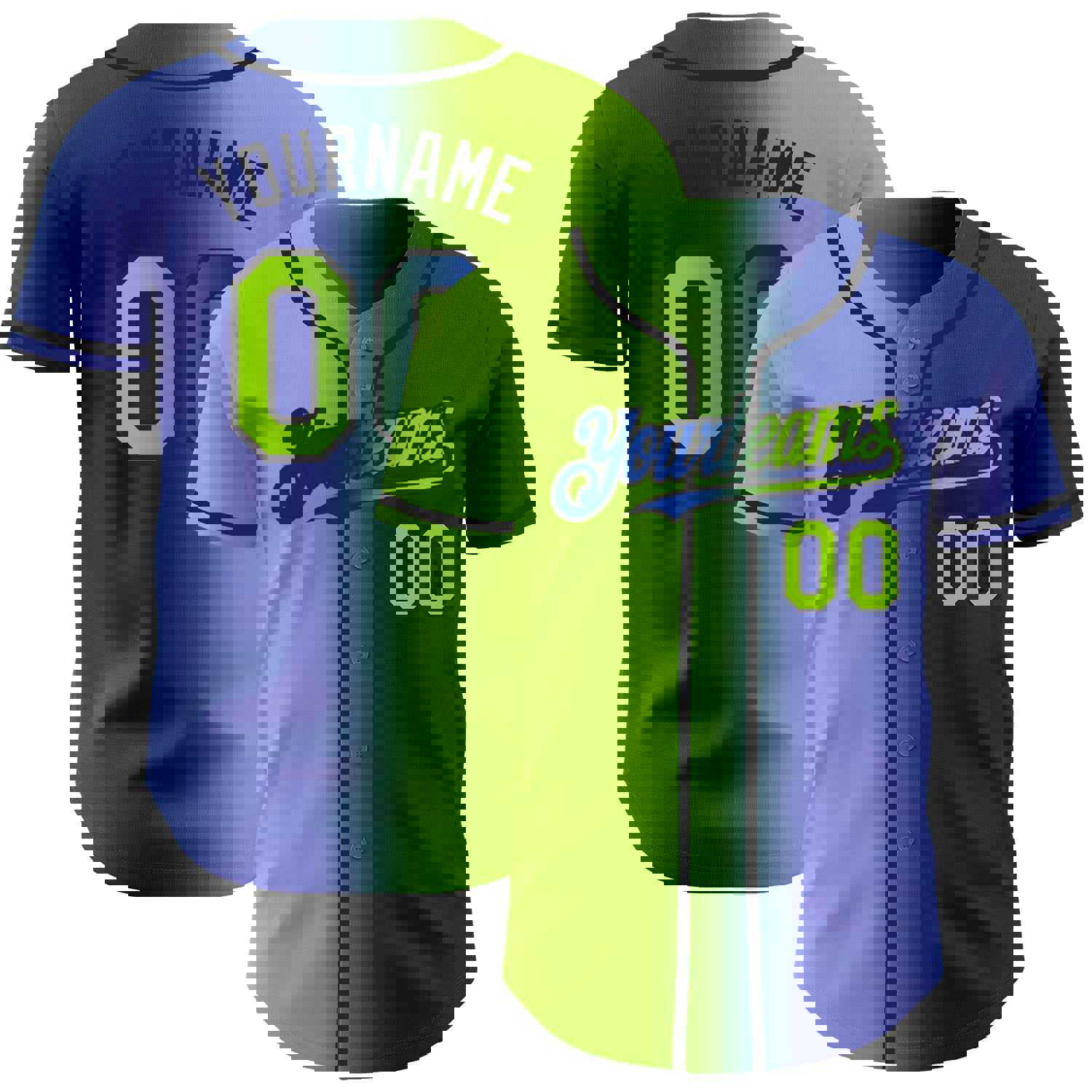 Custom Royal Neon Green-Black Authentic Gradient Fashion Baseball Jersey