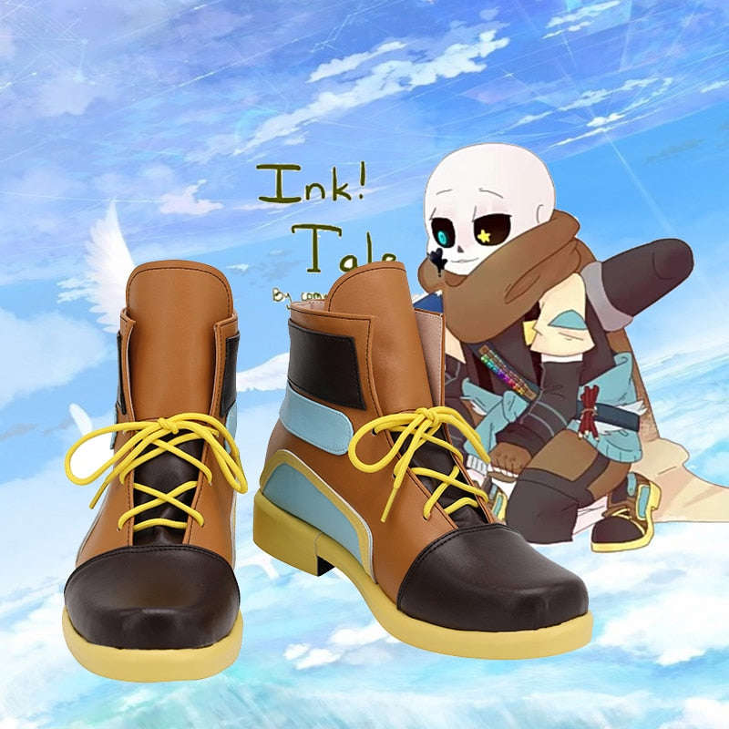 Custom Undertale Inksans Cosplay Boots - Brown Anime Shoes for Halloween Party