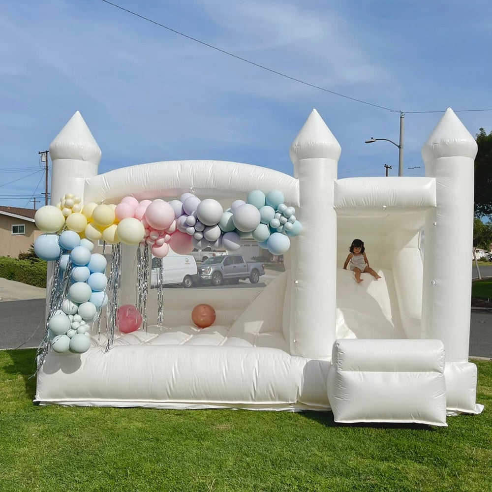White Wedding Bounce House with Slide - Customizable Inflatable Jumper Castle for Parties
