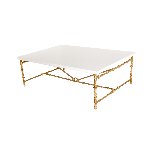 Oly Studio Diego Antique Gold White Gloss Rectangular Coffee Table