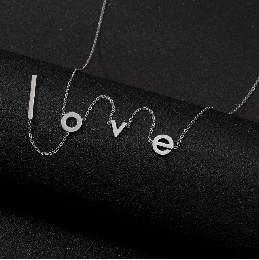 L O V E Necklace - 925 Sterling Silver with Cubic Zirconia