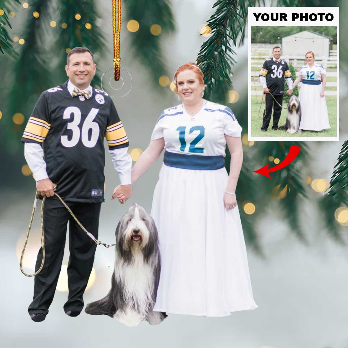 Personalized Photo Mica Ornament - Gift For Couple - American Football Couple Wedding Photo ARND037