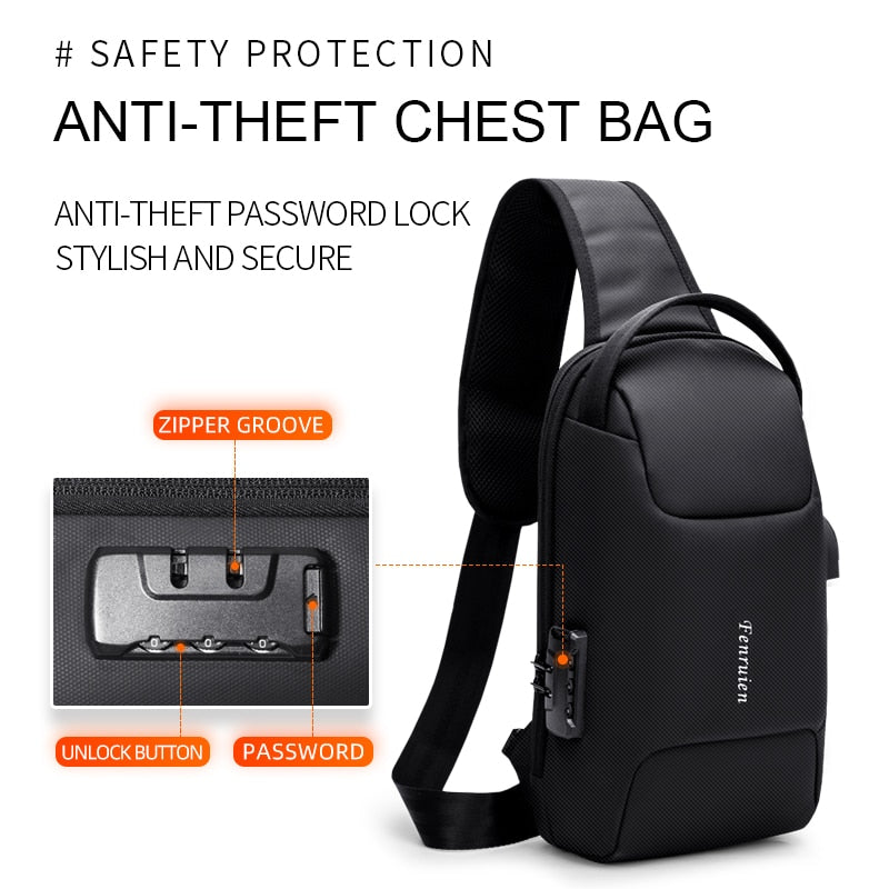 Men's Anti-Theft Sling Crossbody Bag with TSA Lock & USB Charging