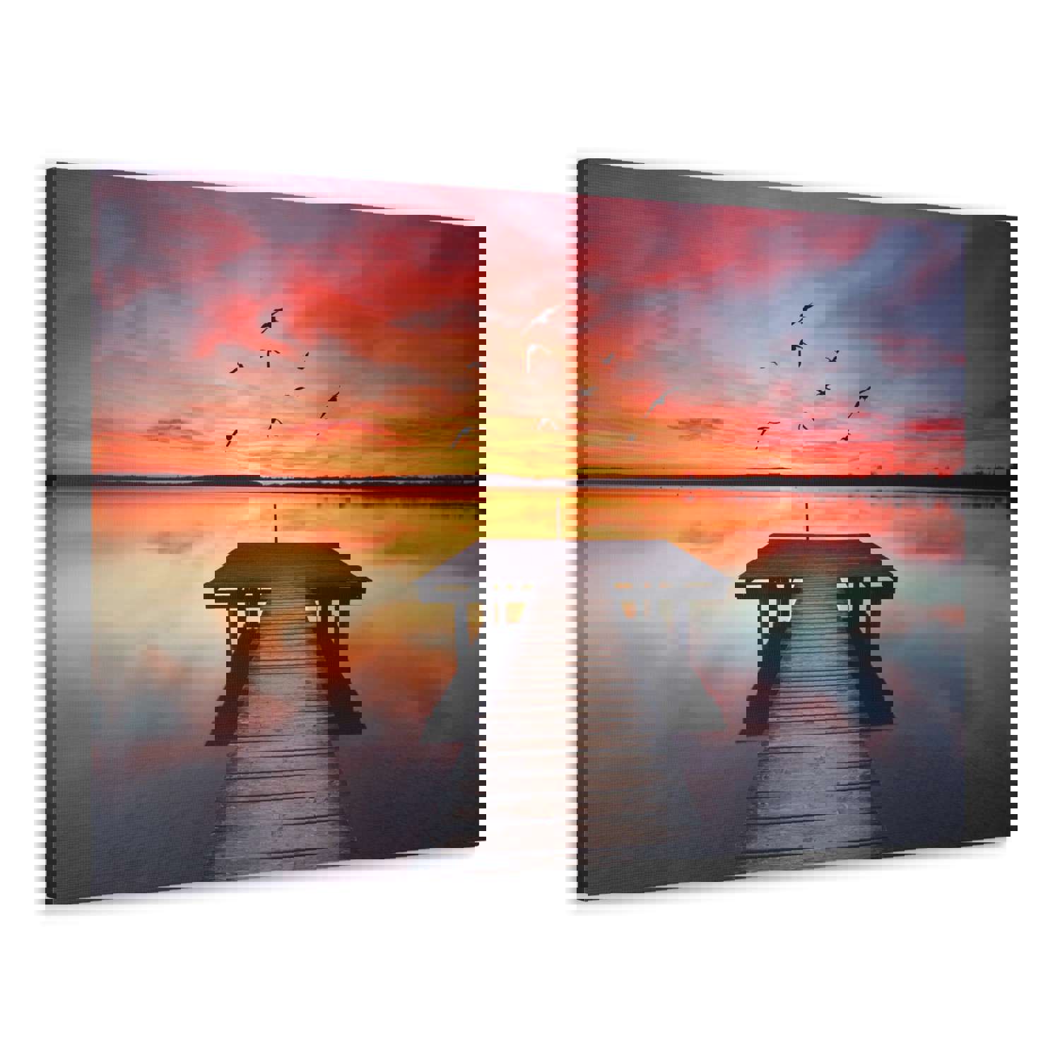 Wooden Bridge Lake View Dawn Nature Wilderness Photography Canvas Wall Art for Home Decor