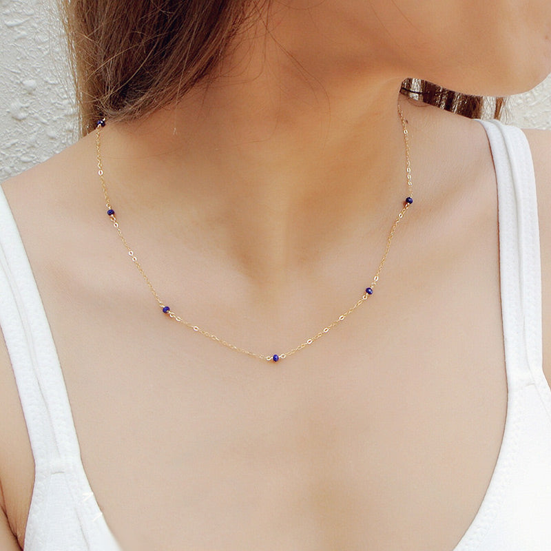 Handmade 14K Gold Faceted Lapis Lazuli Bead Pendant Necklace for Women
