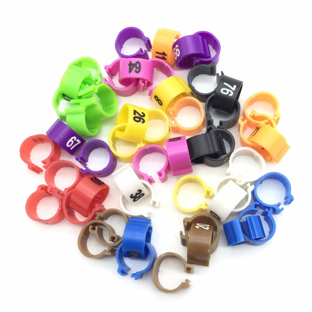 100 Pcs Digital Foot Ring for Pet Birds - 10 Colors