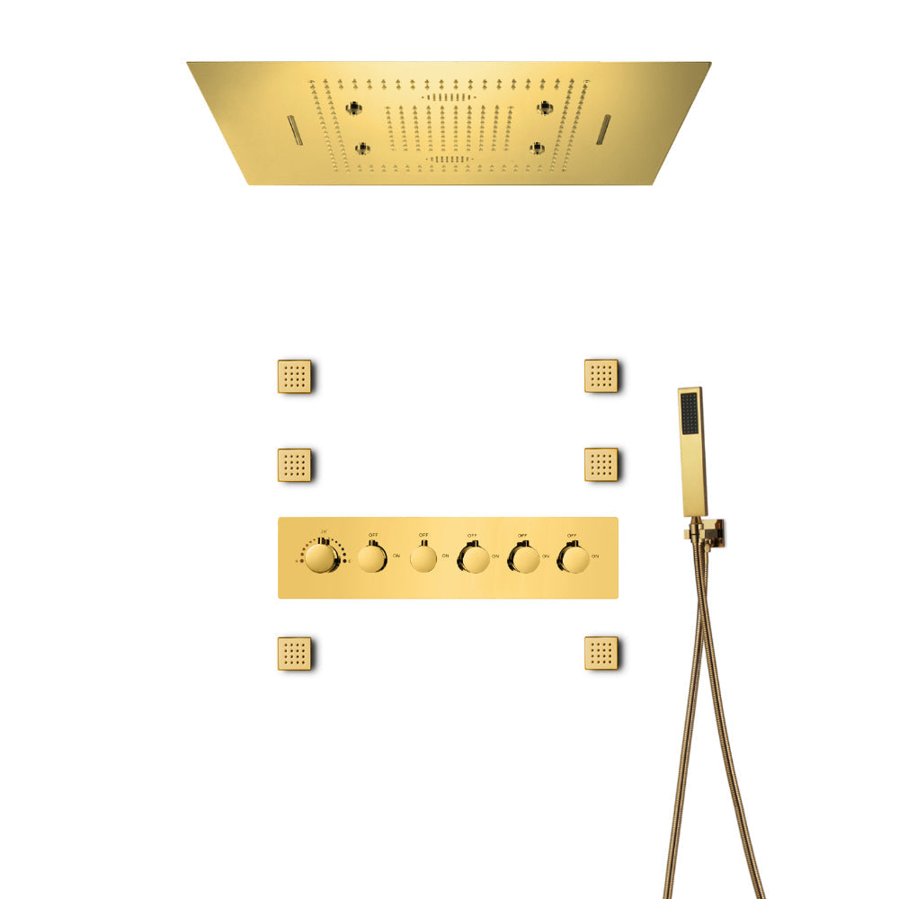 MALDIVES | Gold 31 Inch Luxury Complete LED Music Shower Set with 6 Body Jets & Hand Shower