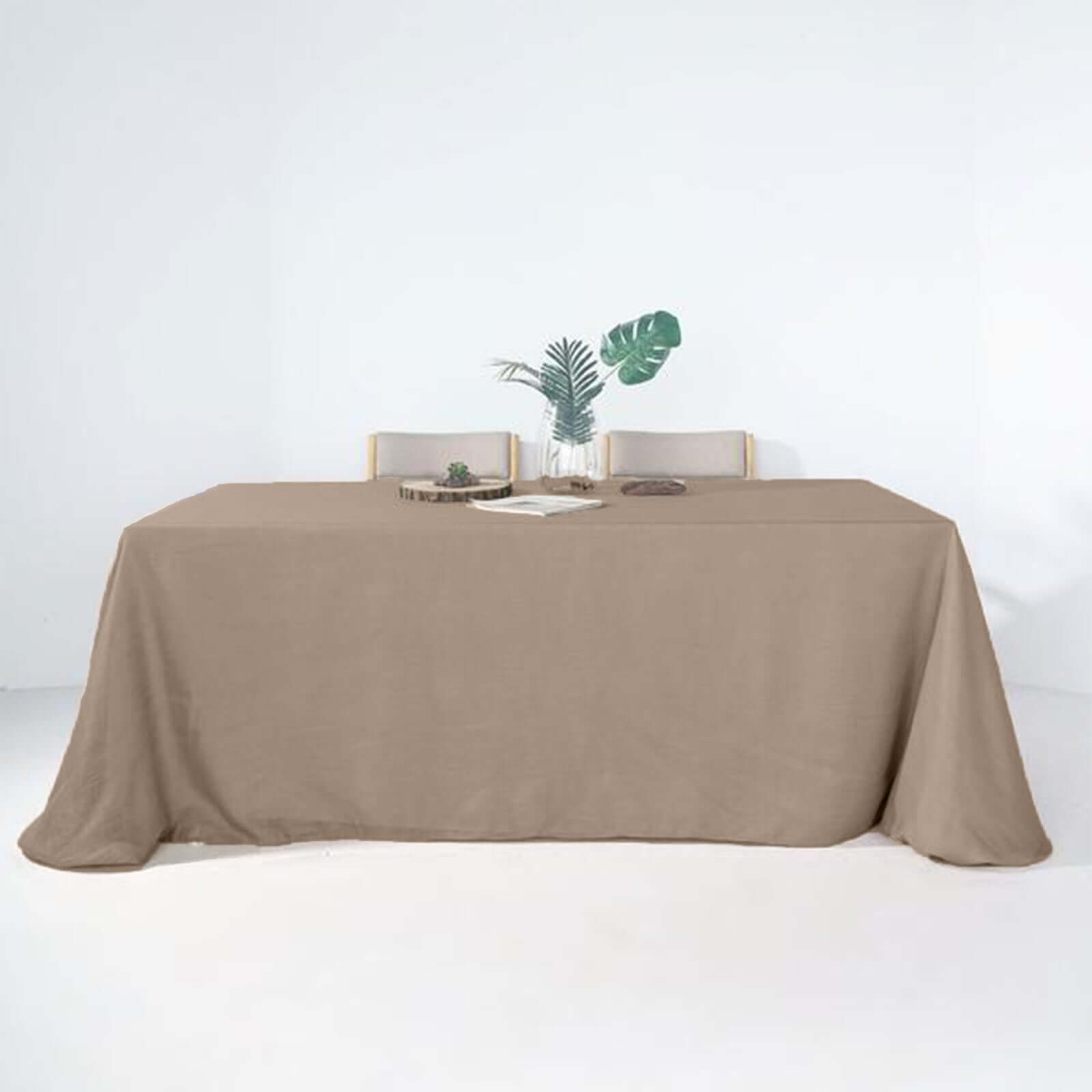 Taupe Seamless Rectangular Tablecloth - Linen Look, Wrinkle Resistant, 90x156