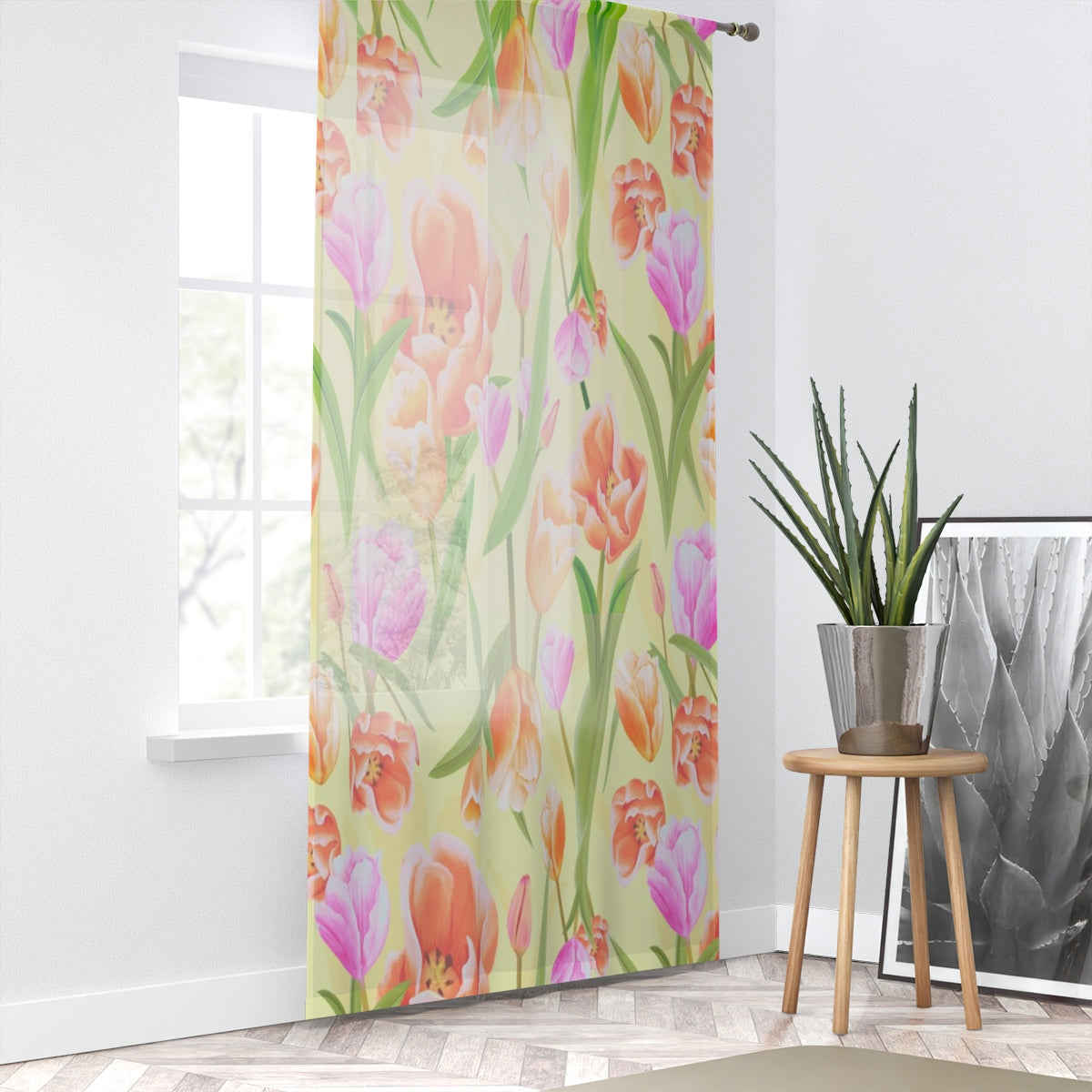 COLORED TULIPS & YELLOW - SHEER Window Curtain