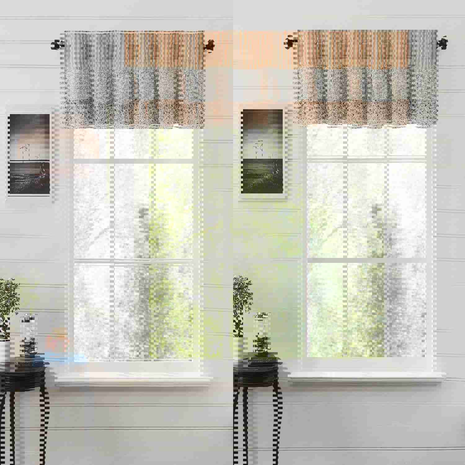 Farmhouse Valance Kaila Ticking Stripe Ruffled Window Curtain