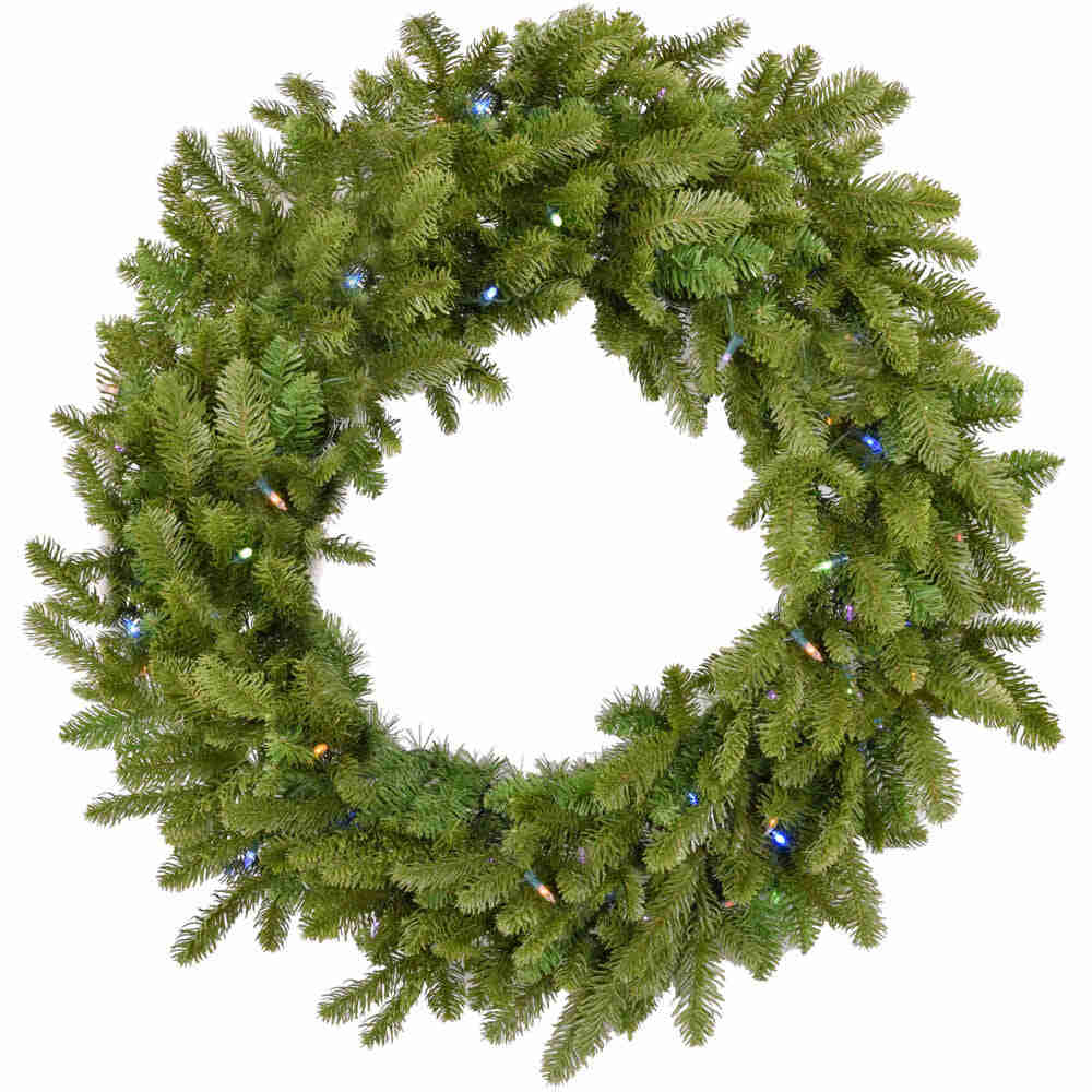 Christmas Time - 36-In. Greenland Artificial Holiday Wreath with Multi-Colored Battery-Operated LED String Lights