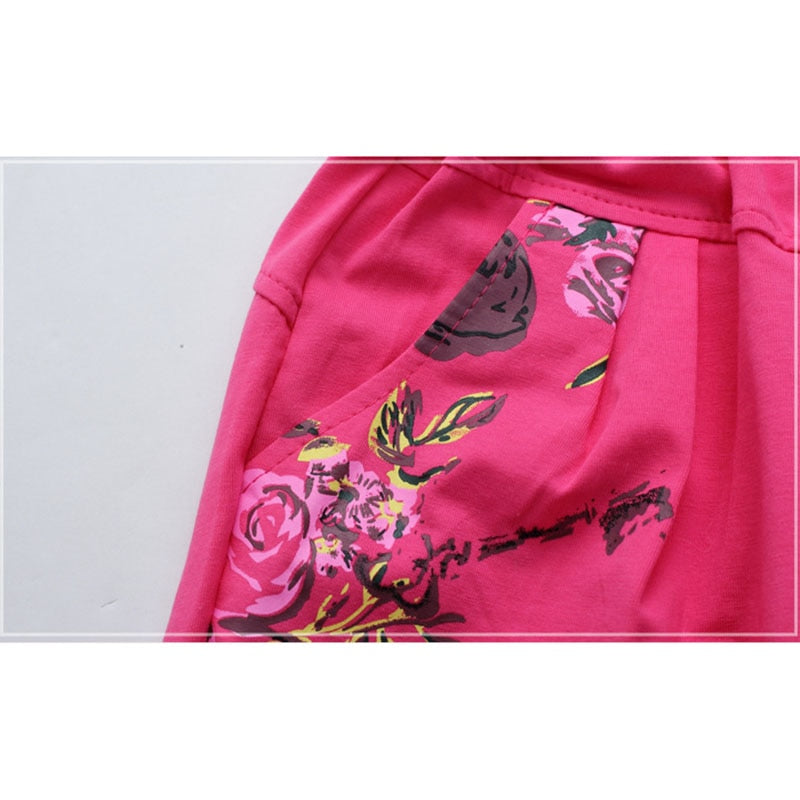 Girls Summer Sports Outfit - Cotton Short Sleeve T-shirt and Pants 2Pcs Set (Ages 4-13)