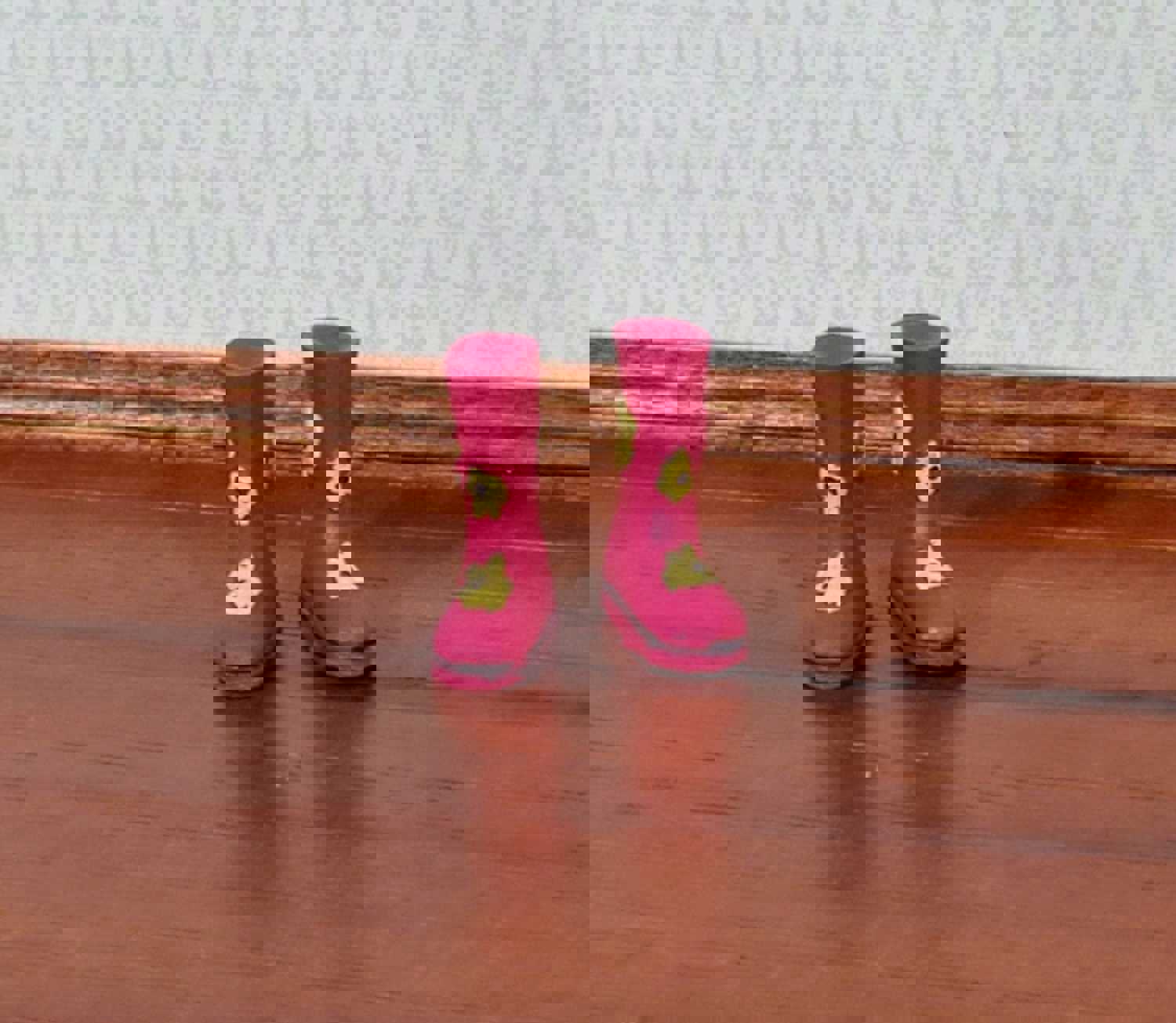 1:12 Scale Miniature Pink Rain Boots with Yellow Flowers - Resin Dollhouse Decor