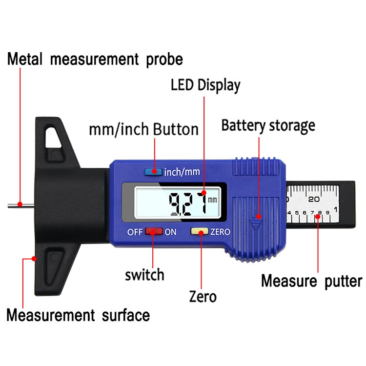 Digital Tire Tread Depth Gauge with LCD Display