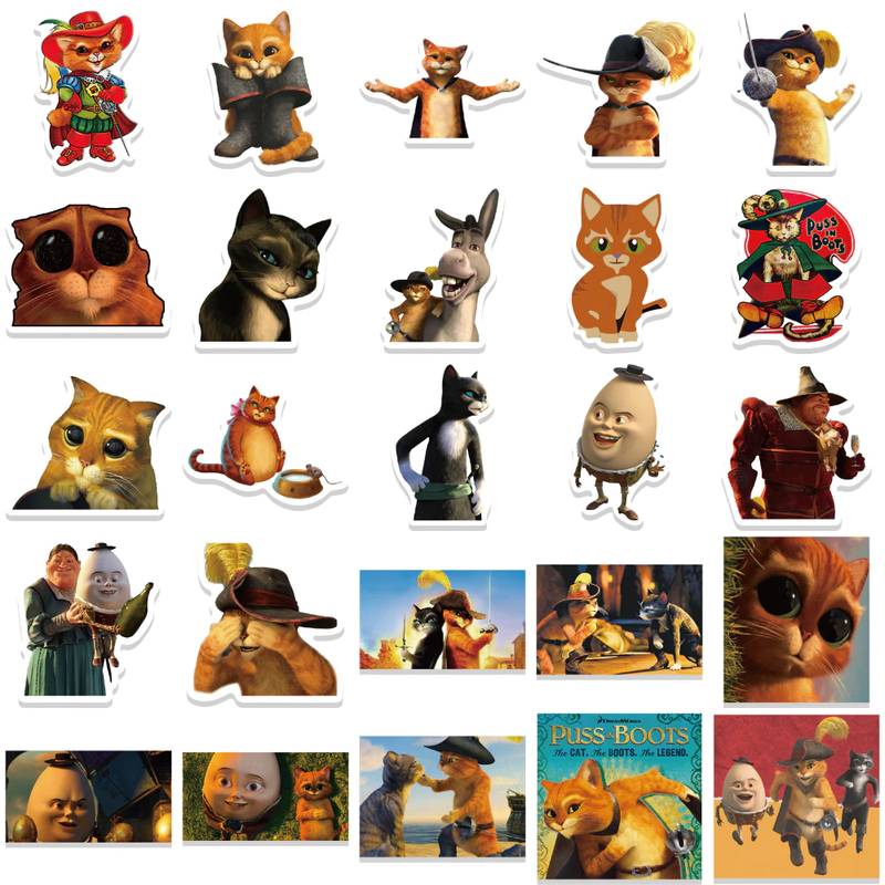 Puss in Boots Stickers - Waterproof Vinyl Stickers (50/100 Pcs Pack)