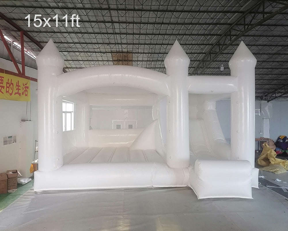 White Wedding Bounce House with Slide - Customizable Inflatable Jumper Castle for Parties
