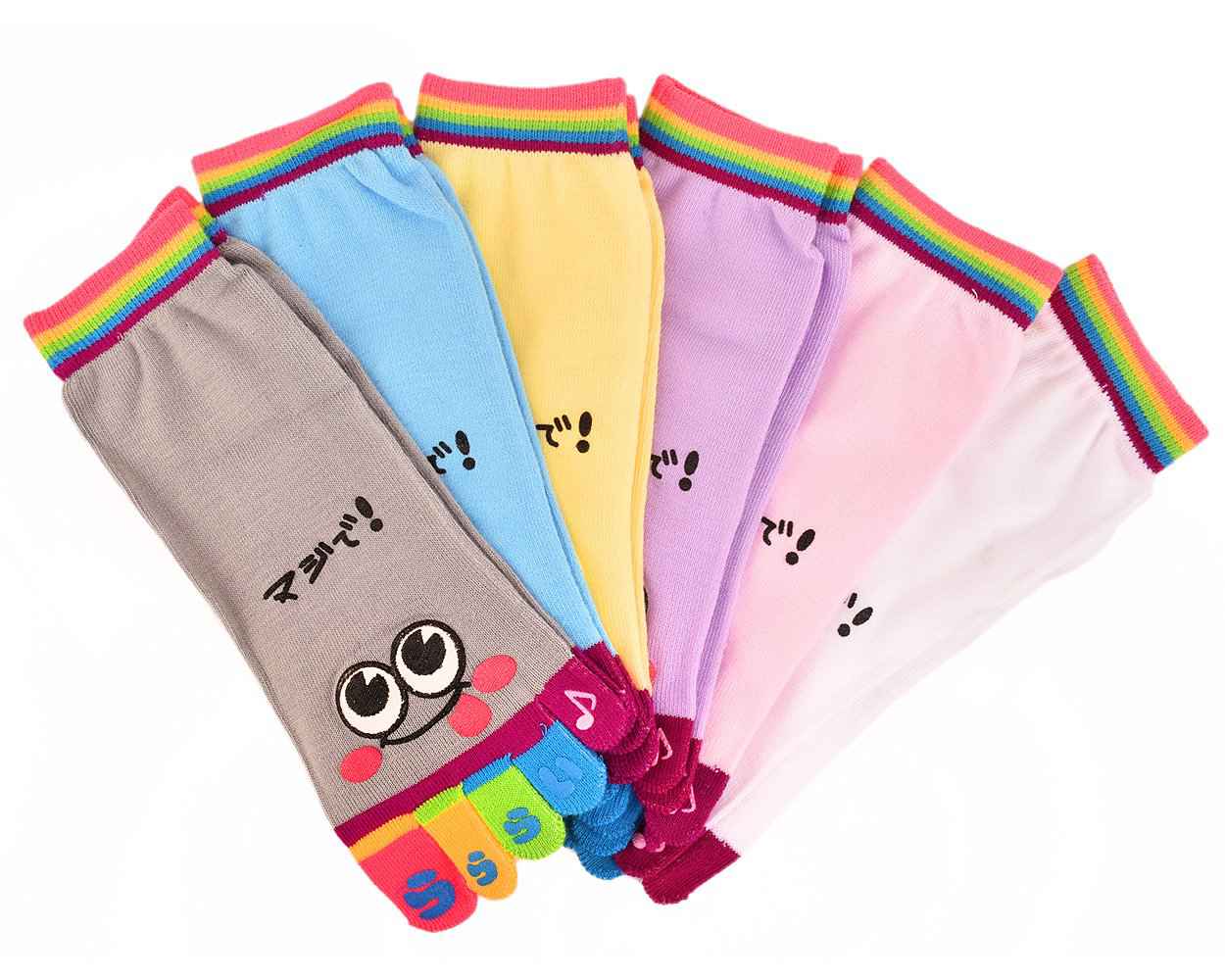 Facial Emotion Pattern 6 Pairs Five Fingers Toe Socks - Set B