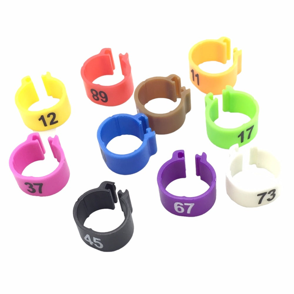 100 Pcs Digital Foot Ring for Pet Birds - 10 Colors