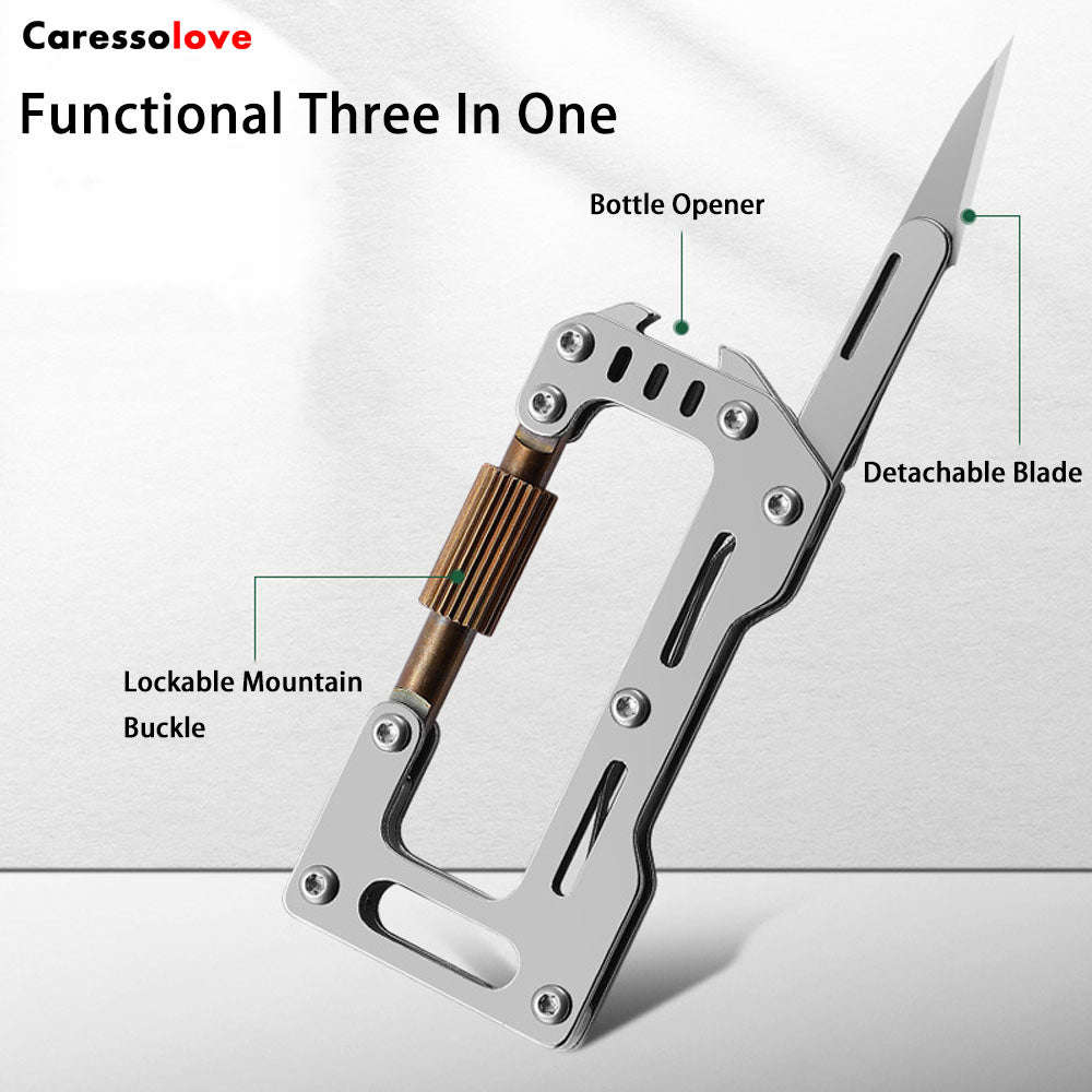Caressolove Carabiner Exacto Knife - Stainless Steel Multi-Tool with Replaceable Blade for Outdoor EDC Gear