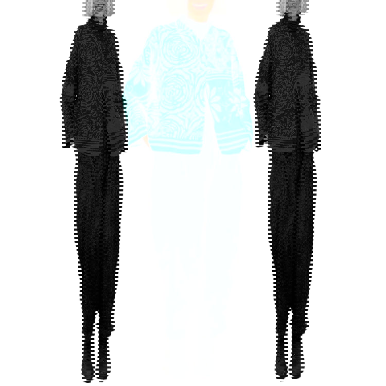 Reversible Stand Collar Crop Jacket - Mixed Silk & Cotton