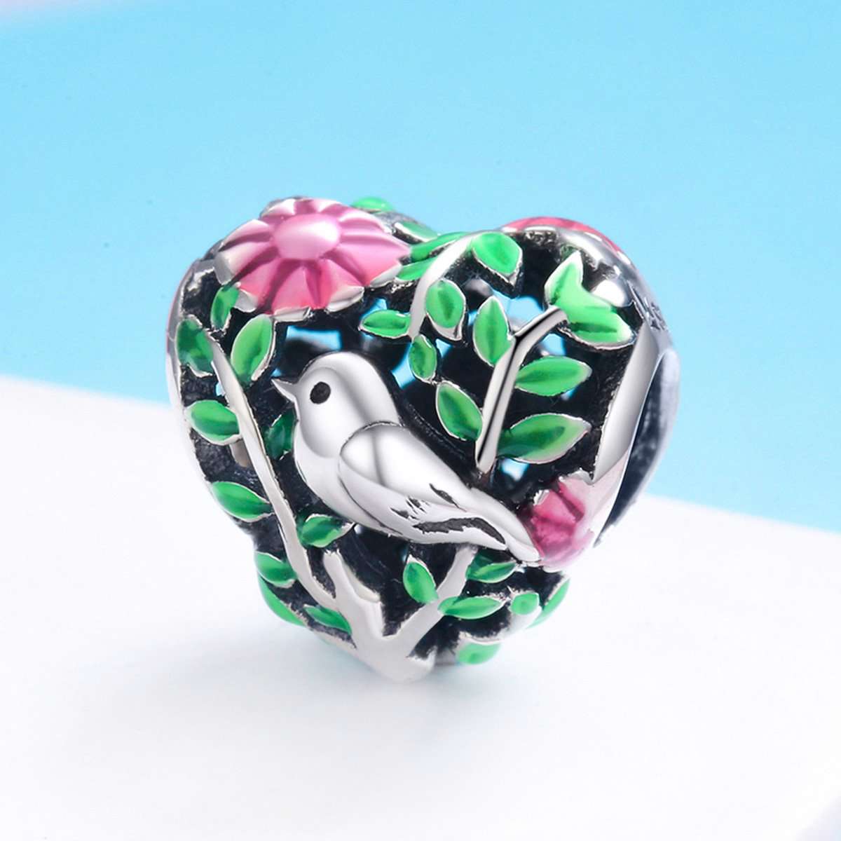 Sterling 925 Silver Bird and Floral Pendant for Pandora & European Charm Bracelets