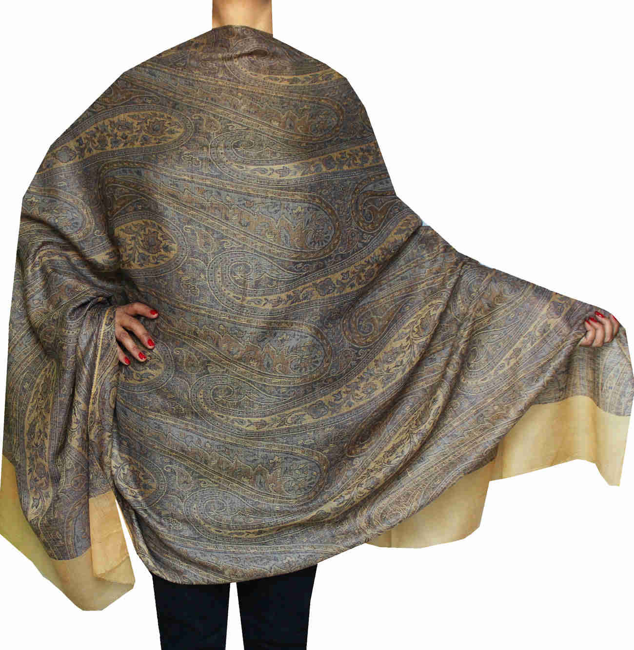 Women's Paisley Wool Shawl Wrap - Handmade in Kashmir (82 x 42 inches)