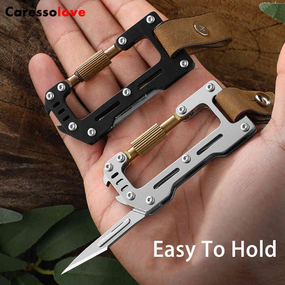 Caressolove Carabiner Exacto Knife - Stainless Steel Multi-Tool with Replaceable Blade for Outdoor EDC Gear