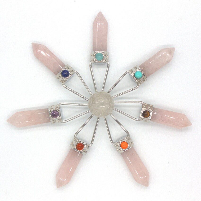 Natural Gnergy Gemstone Silver Plated Purple Amethysts Rock Crystal Energy Converter Charka Pendant Rose Pink Quartz Jewelry