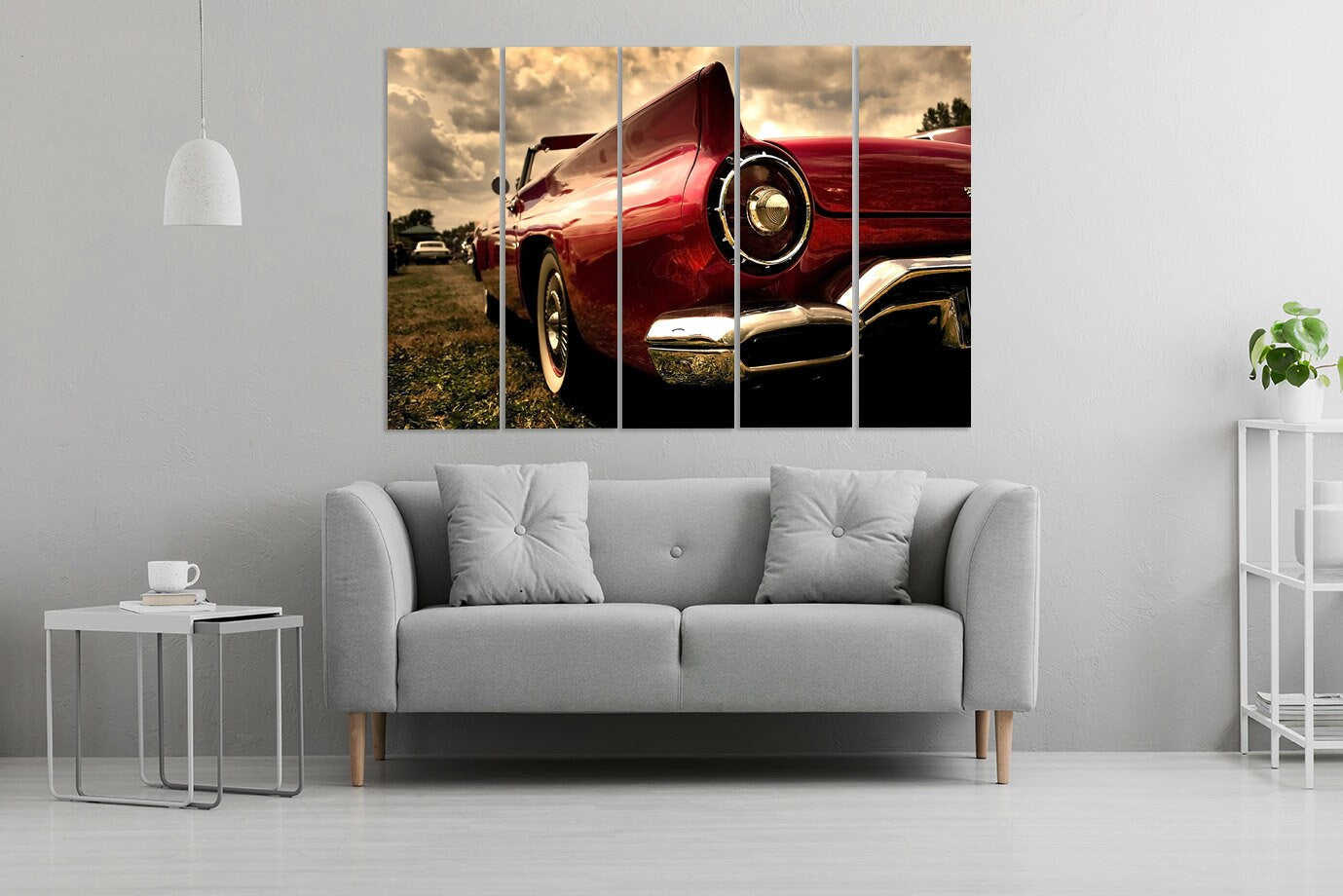 Retro Farmhouse Car Wall Art - Large Framed Canvas Painting for Home Decor