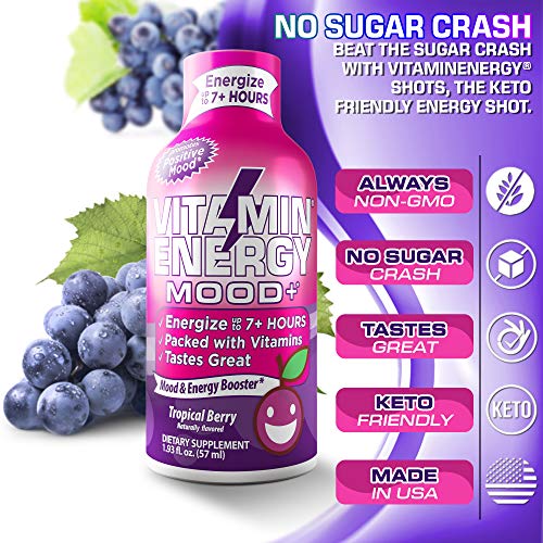 (48 Pack) VitaminEnergy™ Mood+ Keto Energy Shots, Grape Flavor, 7+ Hours Lasting Energy with Anxiety Relief & Mood Boost