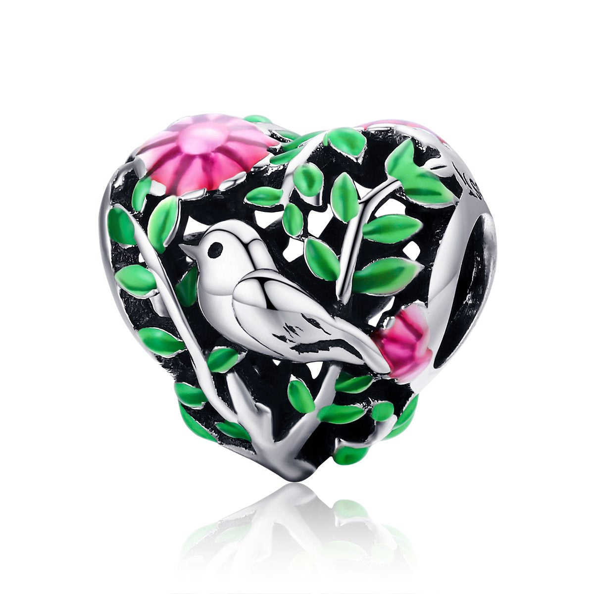 Sterling 925 Silver Bird and Floral Pendant for Pandora & European Charm Bracelets