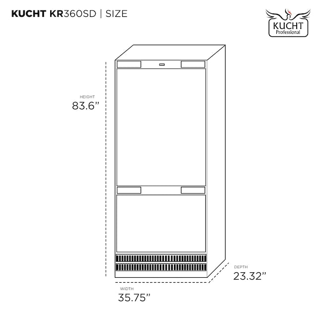Kucht 36-Inch Built-In Stainless Steel Refrigerator with Ice Maker (KR360SD, K36SDSSP, K36SDSSH)