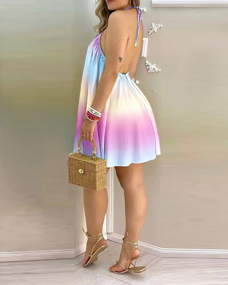 Elegant Off Shoulder Halter Neck Lace Loose Dress for Women