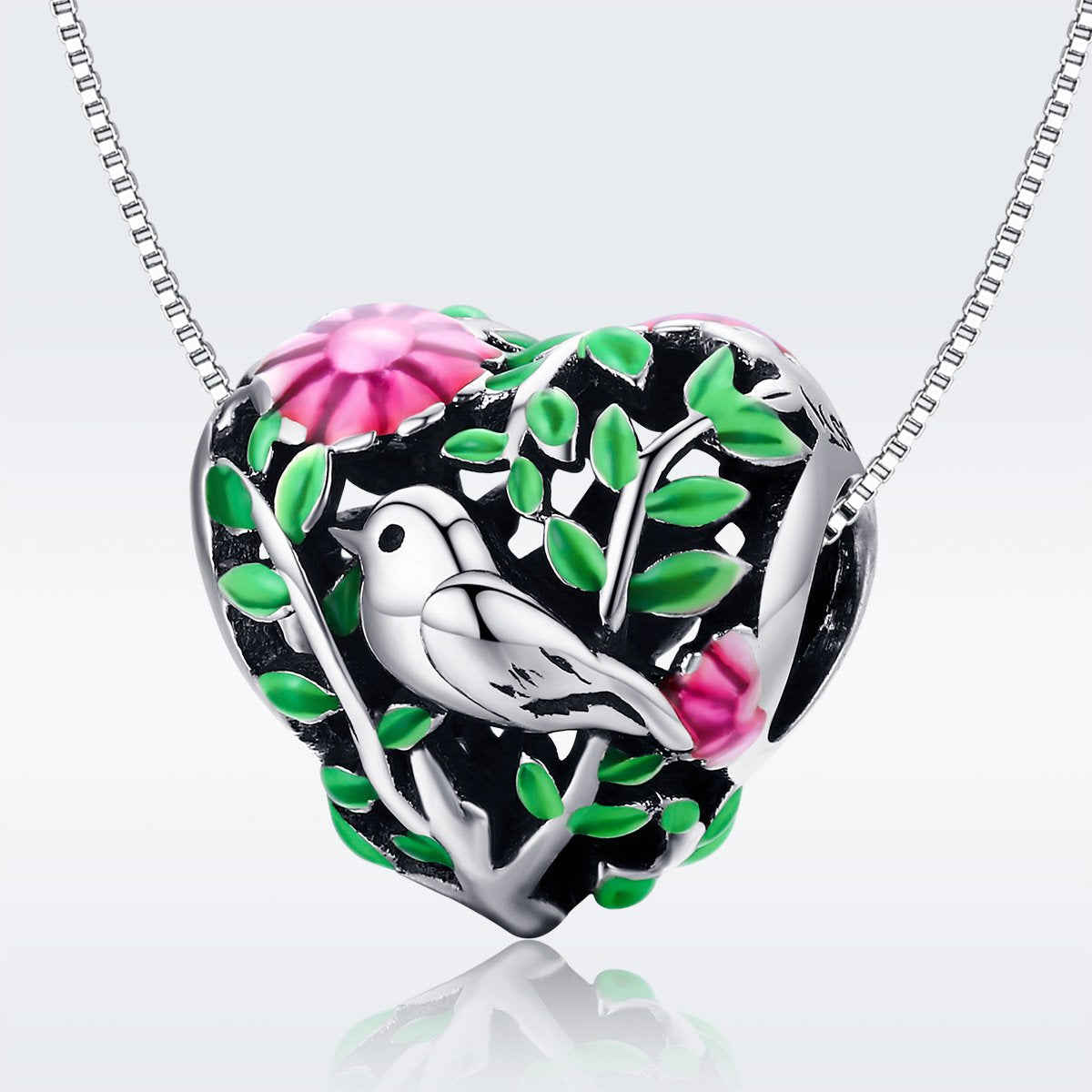 Sterling 925 Silver Bird and Floral Pendant for Pandora & European Charm Bracelets