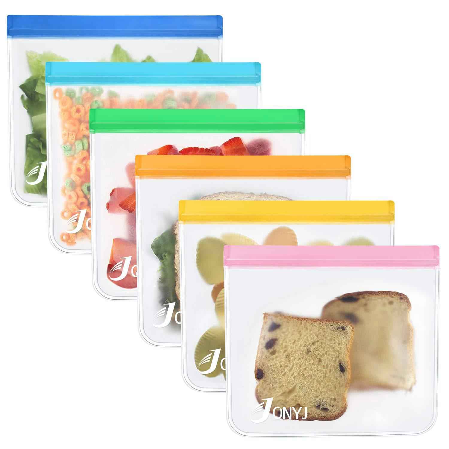 Reusable Sandwich Bags 6-Pack, Leakproof Lunch Storage Bags for Food, Snacks, and Travel