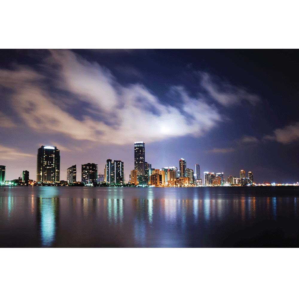 Miami at Dusk Wall Decal - Reusable Skyline Art (4 Sizes Available)