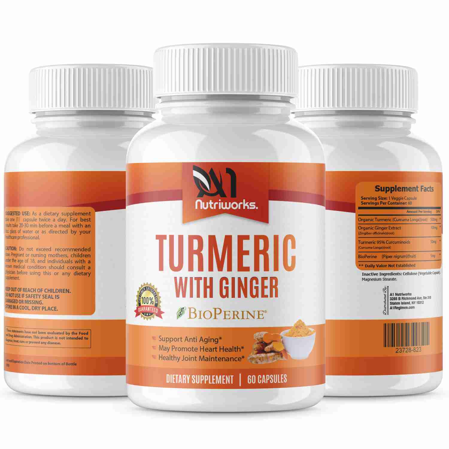 3 Month Supply - Turmeric Curcumin With Ginger And Bioperine - Supports Joint Health, Anti-Aging & More