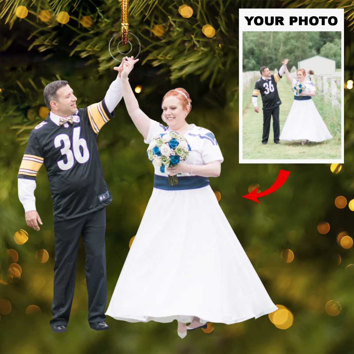 Personalized Photo Mica Ornament - Gift For Couple - American Football Couple Wedding Photo ARND037
