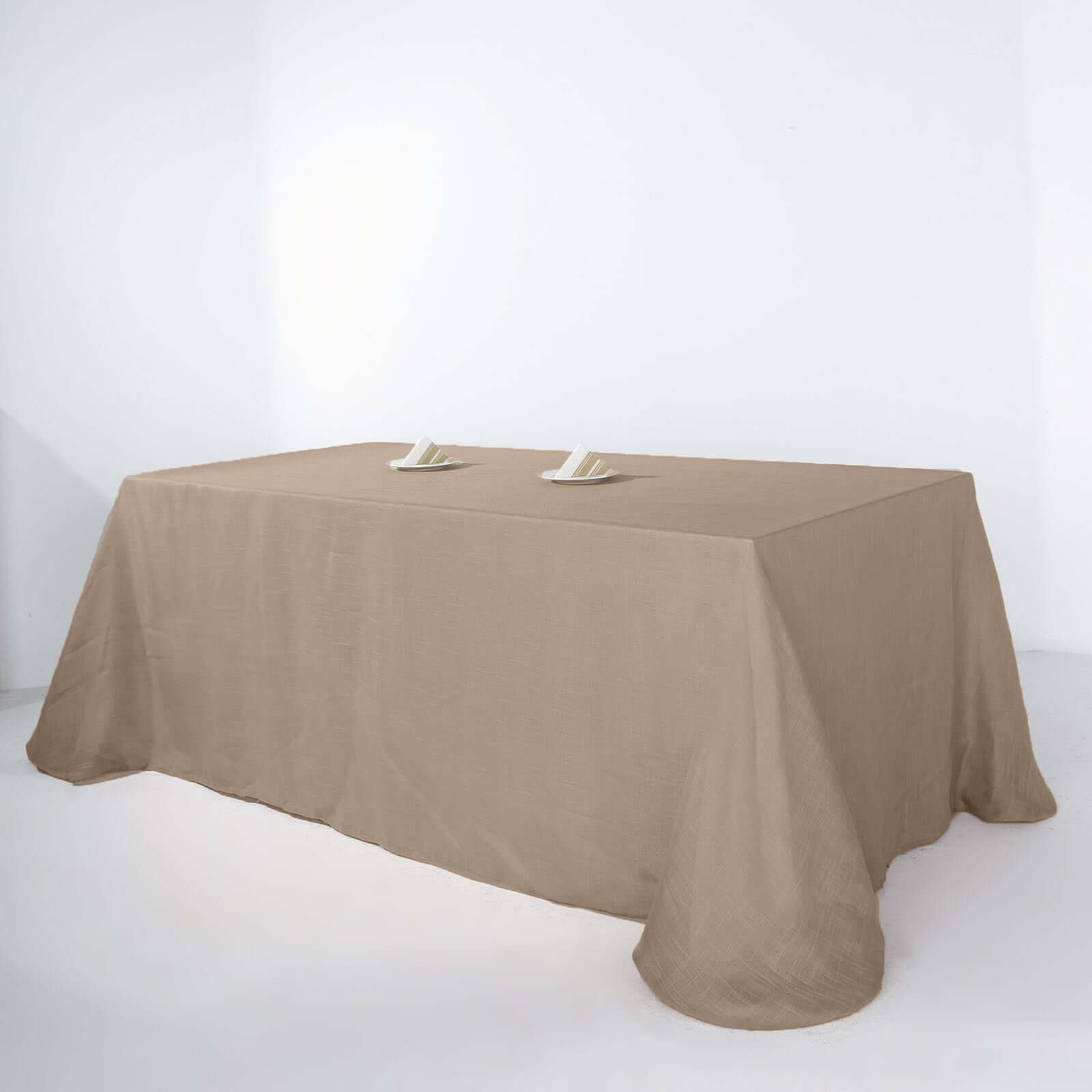 Taupe Seamless Rectangular Tablecloth - Linen Look, Wrinkle Resistant, 90x156