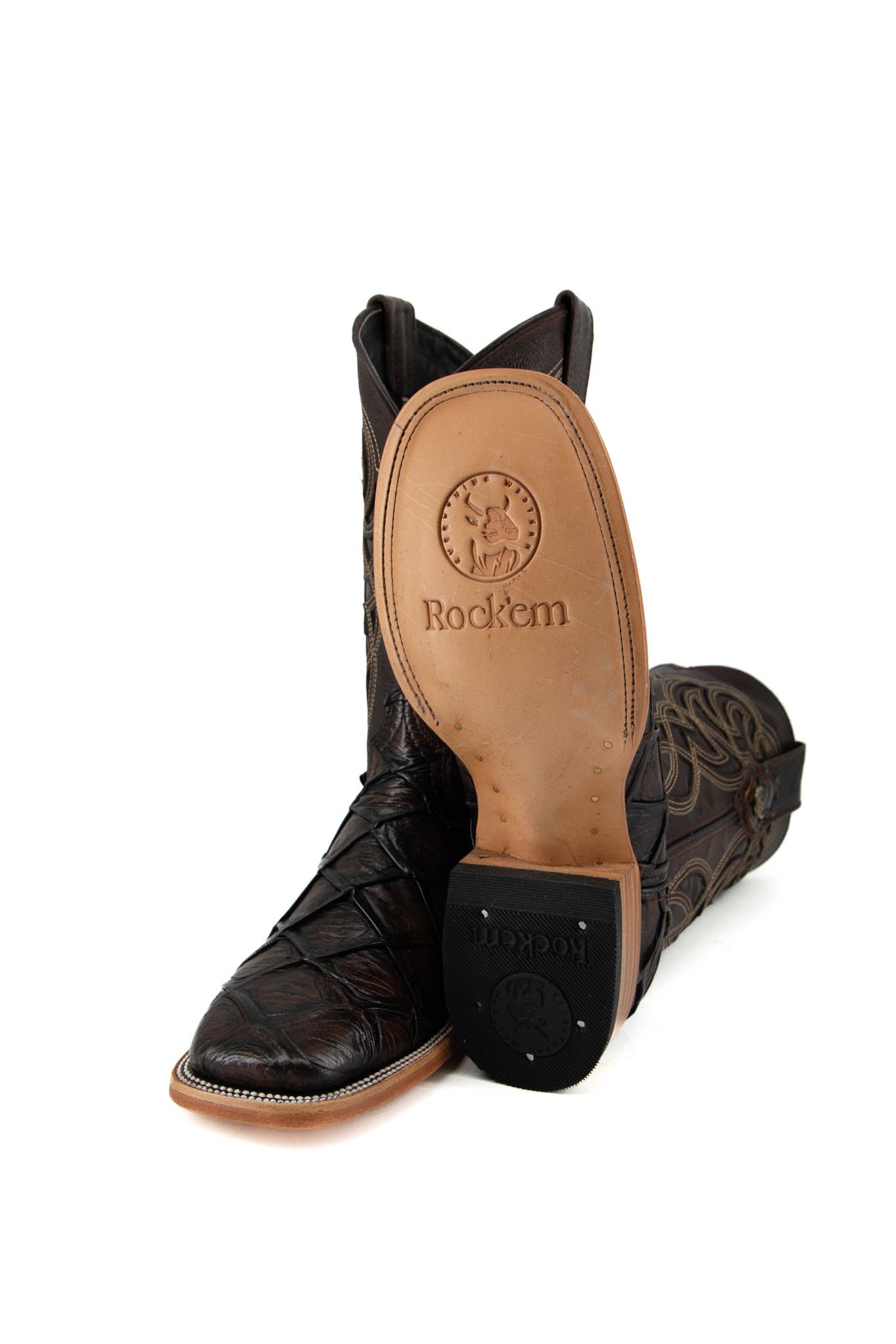 Imit. Pez Mar Y Tierra Square Toe Cowboy Boot - Genuine Leather