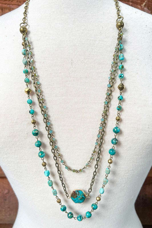 LAYERED JANET NECKLACE (TURQUOISE) - Adjustable 5-Way Wearable Jewelry