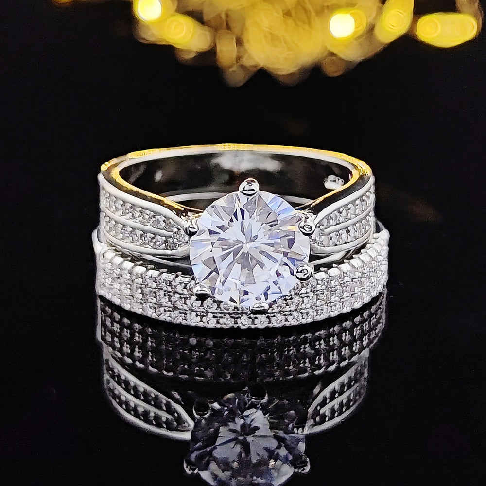 2023 New Luxury Halo Silver Color Bride Wedding Ring Set for Women - Anniversary Gift Jewelry