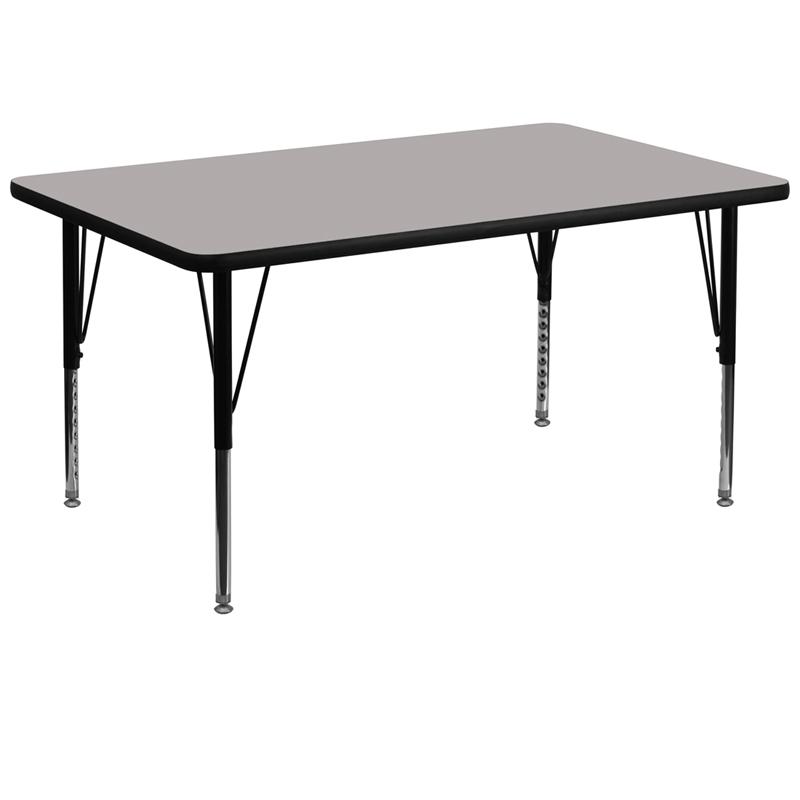 Flash Furniture 36W x 72L Rectangular Grey HP Laminate Activity Table - Adjustable Height for Kids