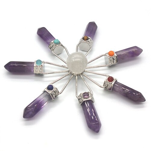 Natural Gnergy Gemstone Silver Plated Purple Amethysts Rock Crystal Energy Converter Charka Pendant Rose Pink Quartz Jewelry