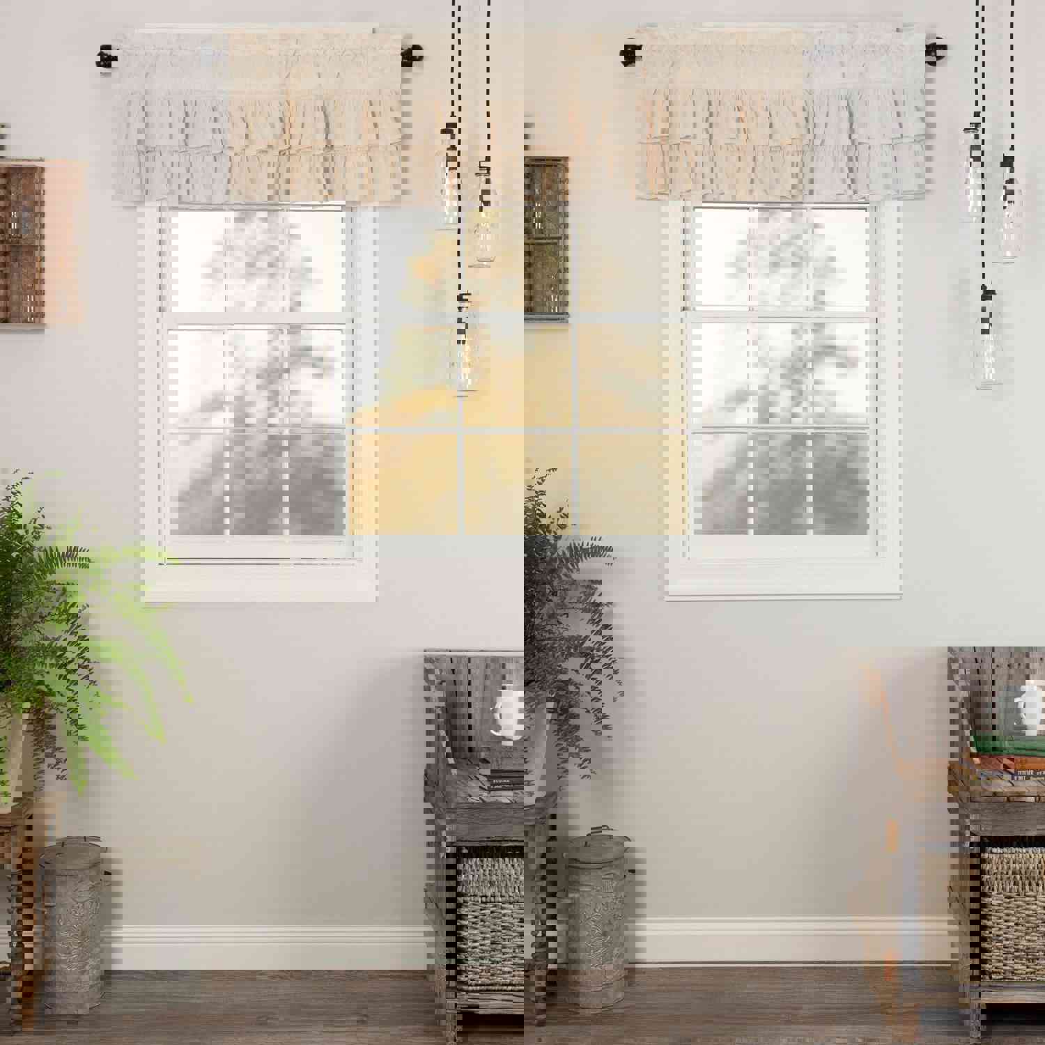 Simple Life Flax Natural Ruffled Valance 60 - 100% Cotton Lined Valance