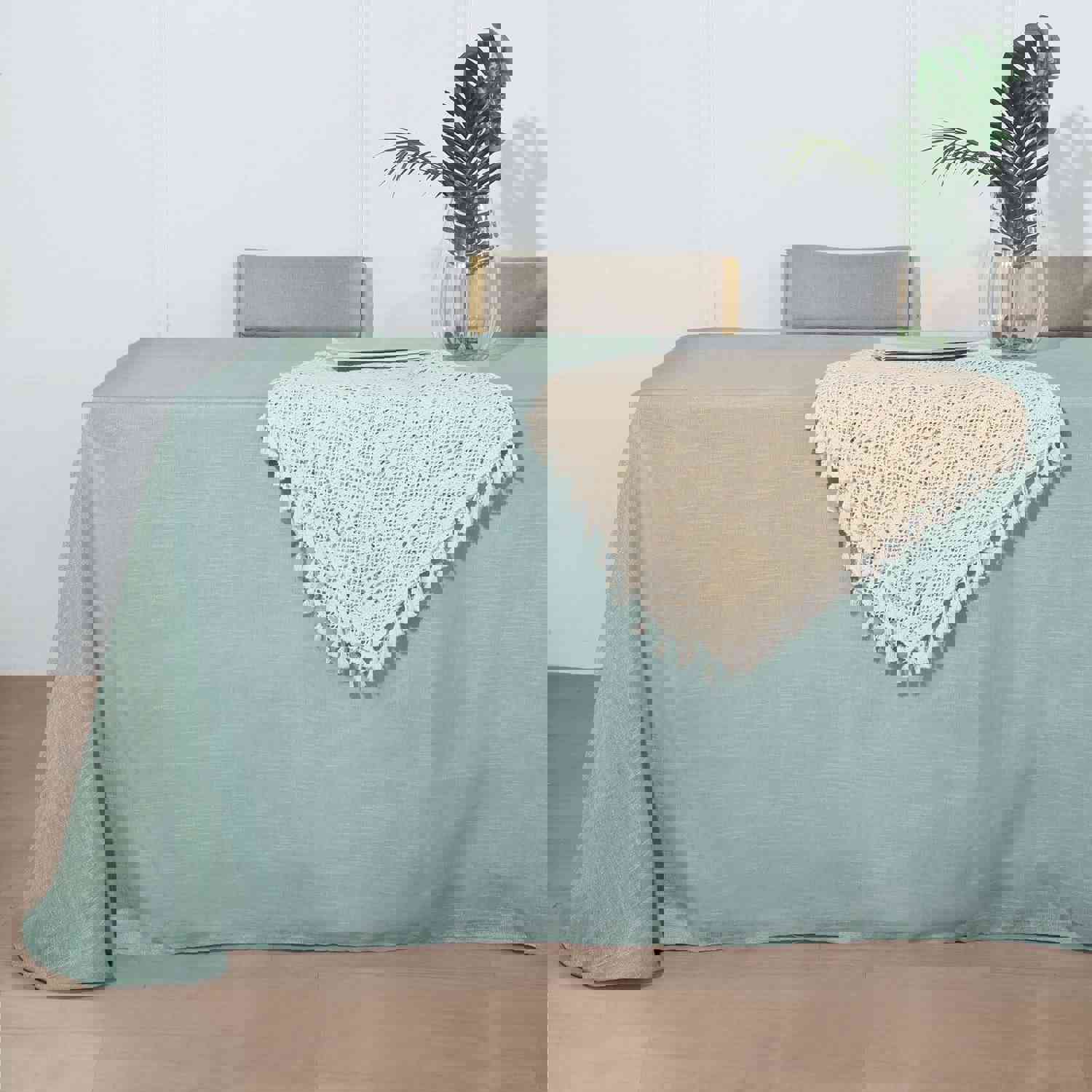 Dusty Blue Seamless Rectangular Tablecloth - Linen Look, Wrinkle Resistant 90x132